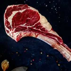 A product photograph of Tamar Beef tomahawk steak.