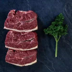 A product photograph of Tamar Beef crosscut blade steak.